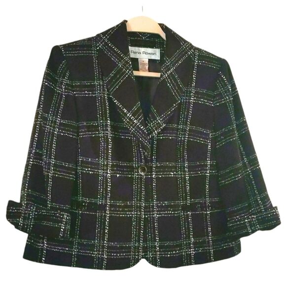 RENA ROWAN Tweed Black Wide Check Blazer Jacket Career Dressy Sz 6 - Picture 1 of 9